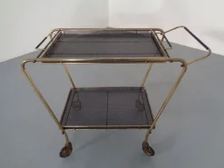 Pamono French Brass Tea Cart Attributed to Mathieu Matégot, 1950s Outlet