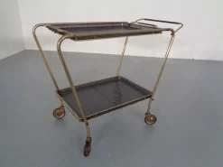 Pamono French Brass Tea Cart Attributed to Mathieu Matégot, 1950s Outlet