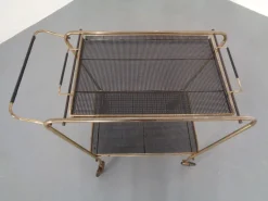 Pamono French Brass Tea Cart Attributed to Mathieu Matégot, 1950s Outlet