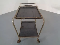 Pamono French Brass Tea Cart Attributed to Mathieu Matégot, 1950s Outlet