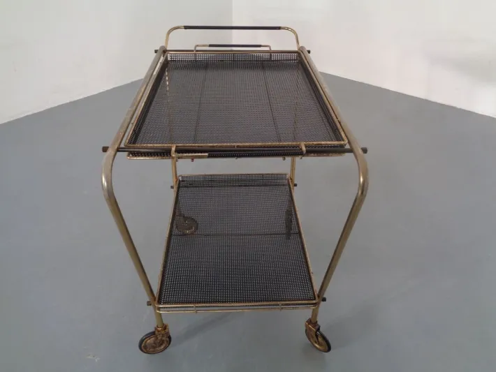 Pamono French Brass Tea Cart Attributed to Mathieu Matégot, 1950s Outlet