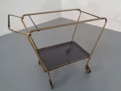 Pamono French Brass Tea Cart Attributed to Mathieu Matégot, 1950s Outlet