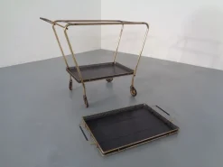 Pamono French Brass Tea Cart Attributed to Mathieu Matégot, 1950s Outlet