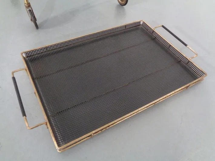 Pamono French Brass Tea Cart Attributed to Mathieu Matégot, 1950s Outlet