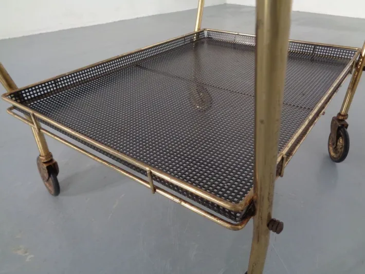 Pamono French Brass Tea Cart Attributed to Mathieu Matégot, 1950s Outlet