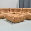 Pamono French Camel Brown Leather Togo Living Room Set attributed to Michel Ducaroy for Ligne Roset, Set of 4 Sale
