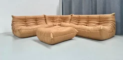 Pamono French Camel Brown Leather Togo Living Room Set attributed to Michel Ducaroy for Ligne Roset, Set of 4 Sale