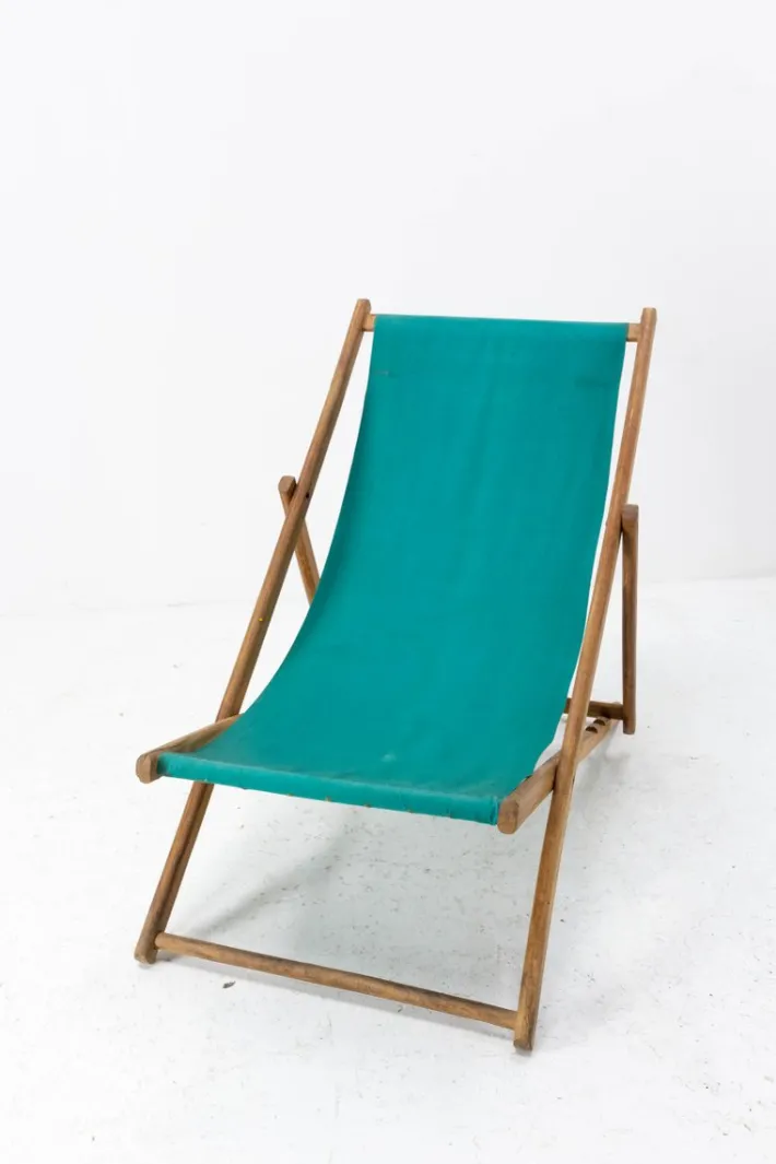 Pamono French Fabric Folding Deck Chair New