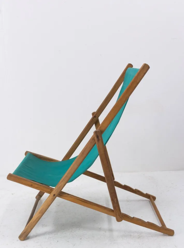 Pamono French Fabric Folding Deck Chair New