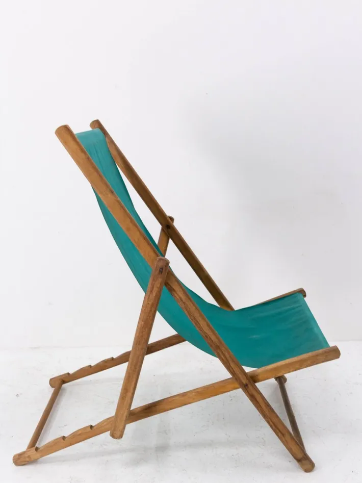 Pamono French Fabric Folding Deck Chair New