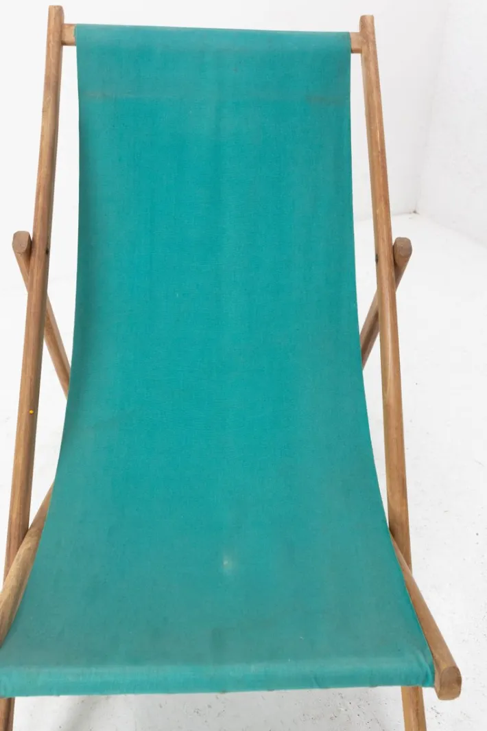 Pamono French Fabric Folding Deck Chair New