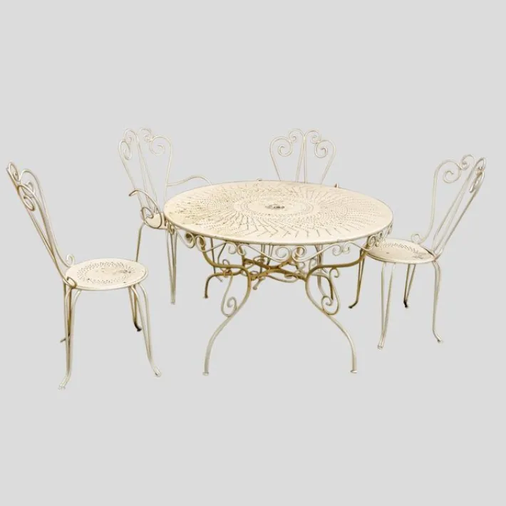 Pamono French Garden Chairs and Round Table, 1950s, Set of 5