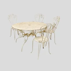 Pamono French Garden Chairs and Round Table, 1950s, Set of 5