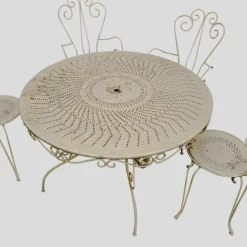 Pamono French Garden Chairs and Round Table, 1950s, Set of 5