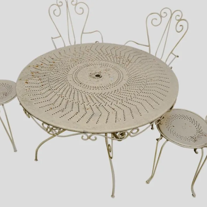 Pamono French Garden Chairs and Round Table, 1950s, Set of 5
