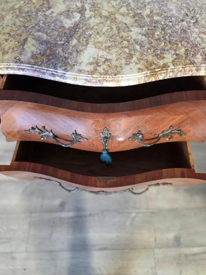 Pamono French Inlaid Marble Top Commode Sale