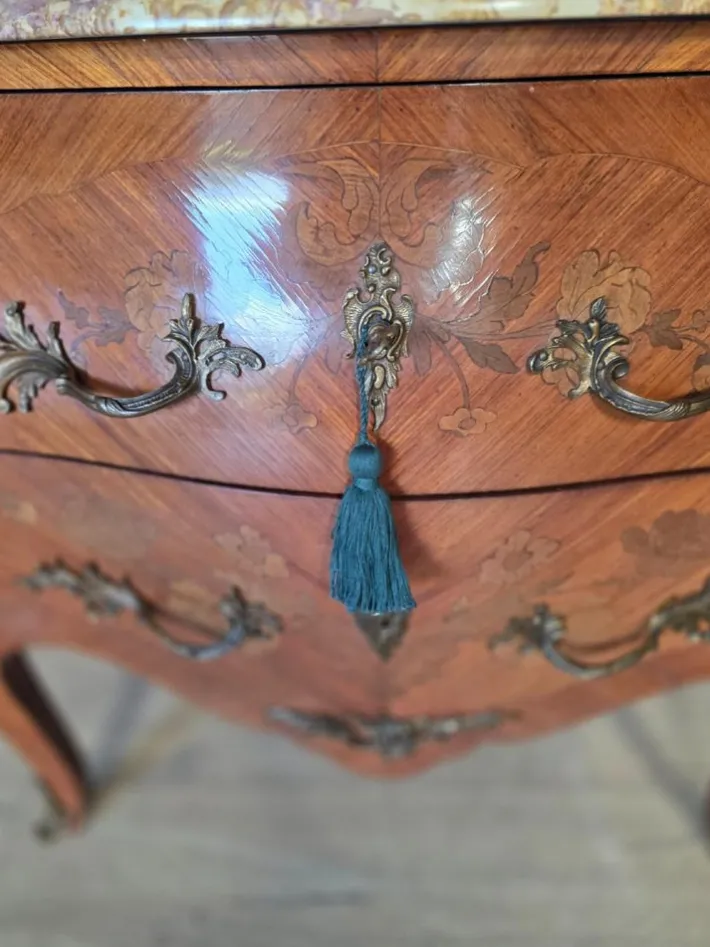 Pamono French Inlaid Marble Top Commode Sale