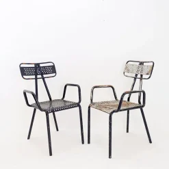 Pamono French Radar Garden Chairs in Metal attributed to René Malaval, Set of 2 Sale
