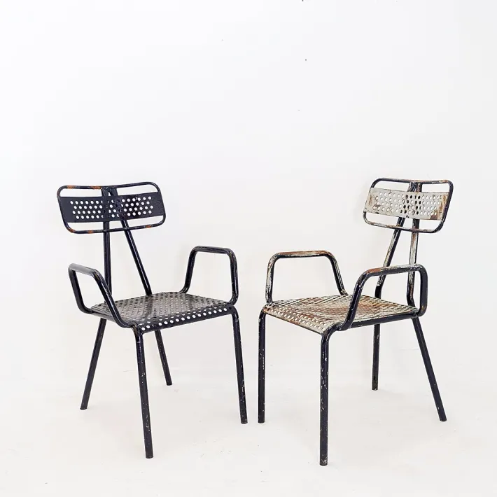 Pamono French Radar Garden Chairs in Metal attributed to René Malaval, Set of 2 Sale