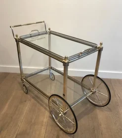 Pamono French Silver & Brass Trolley from Maison Bagués, 1940s New