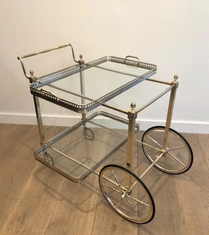 Pamono French Silver & Brass Trolley from Maison Bagués, 1940s New