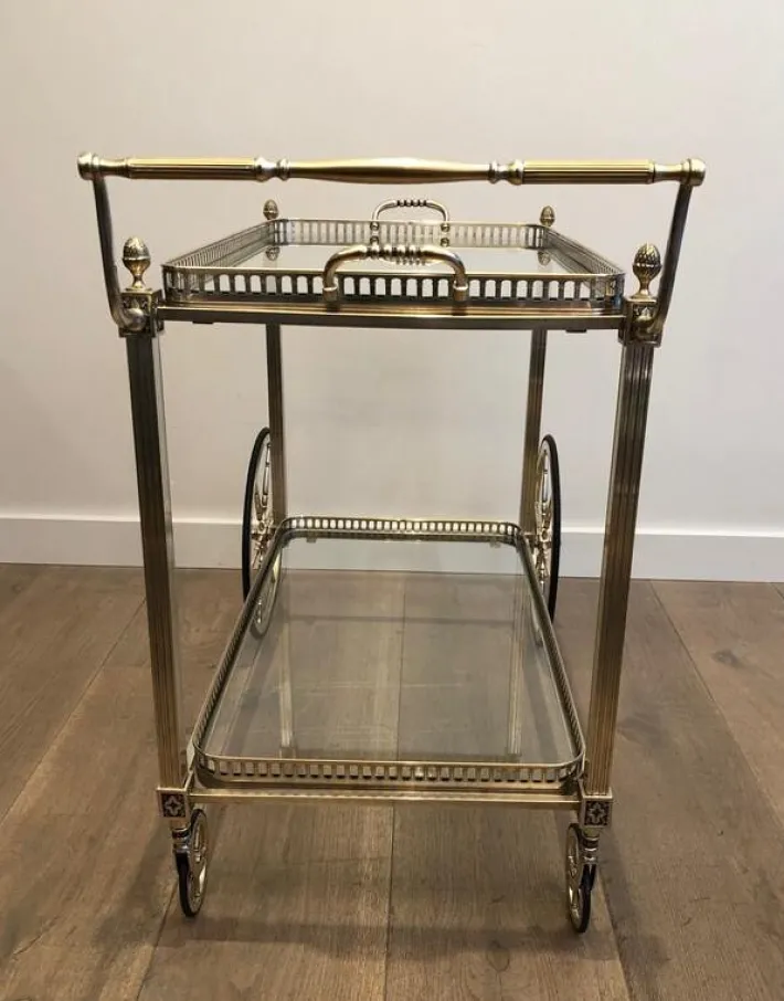 Pamono French Silver & Brass Trolley from Maison Bagués, 1940s New