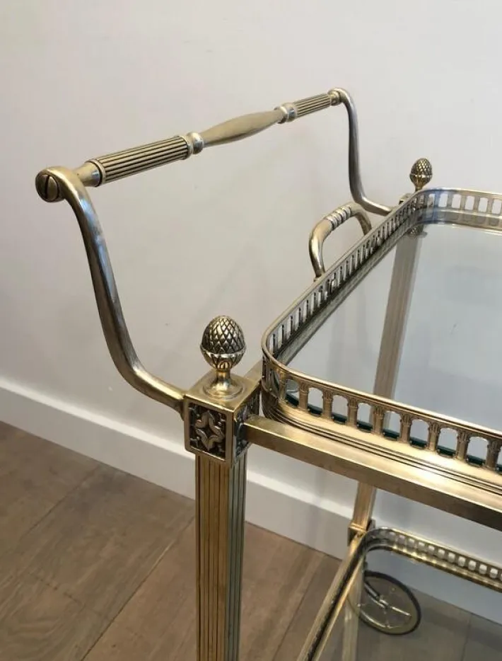 Pamono French Silver & Brass Trolley from Maison Bagués, 1940s New