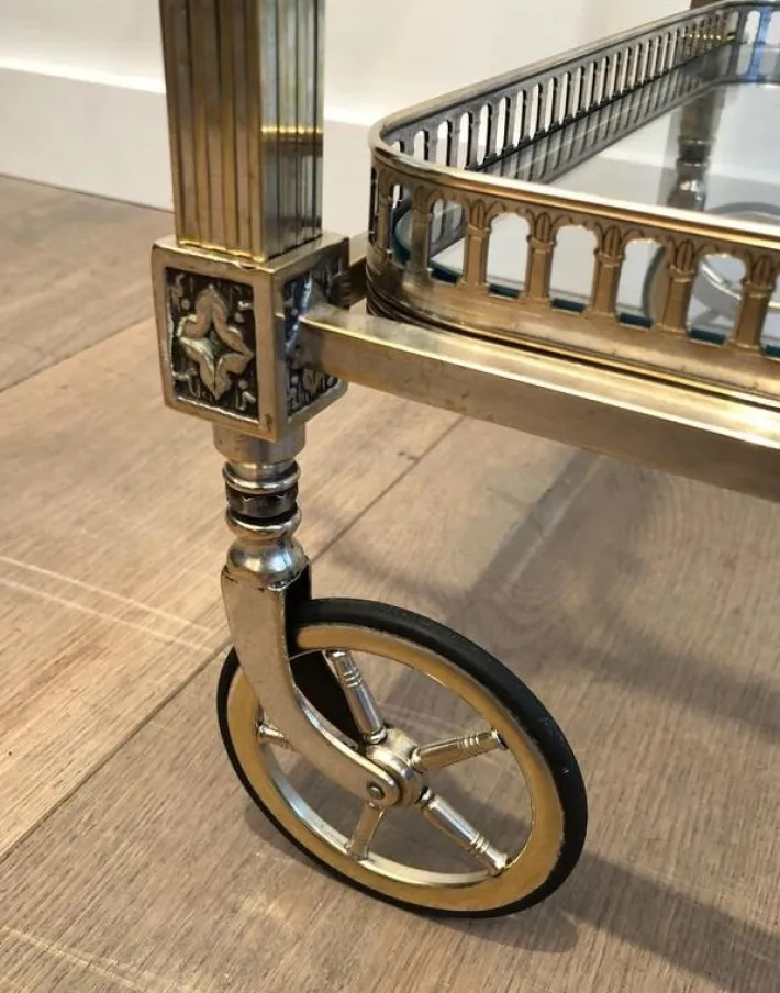 Pamono French Silver & Brass Trolley from Maison Bagués, 1940s New