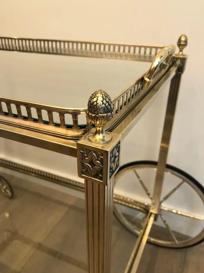 Pamono French Silver & Brass Trolley from Maison Bagués, 1940s New