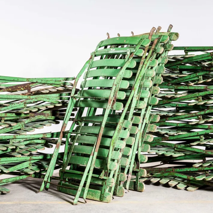 Pamono French Slatted Green Outdoor Folding Chairs, 1950s, Set of 4 Online