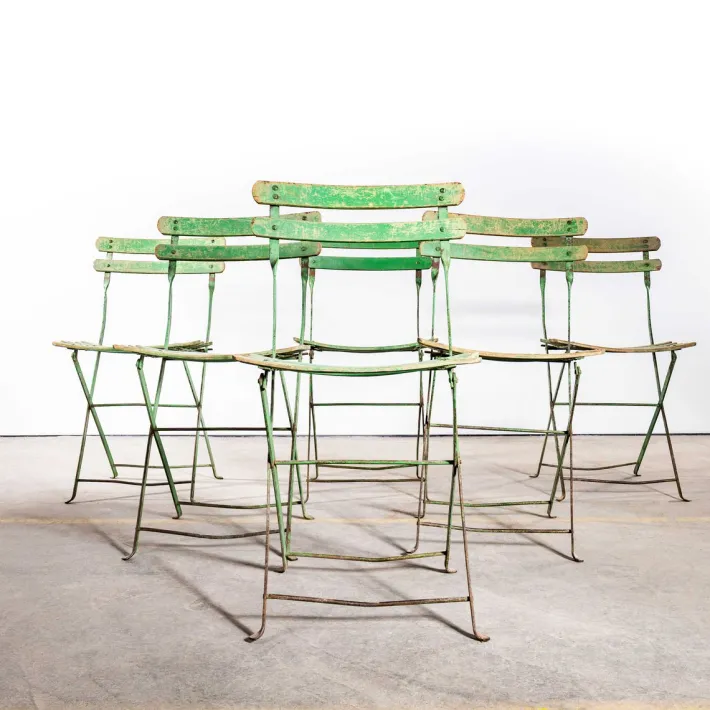 Pamono French Slatted Green Outdoor Folding Chairs, 1950s, Set of 4 Online