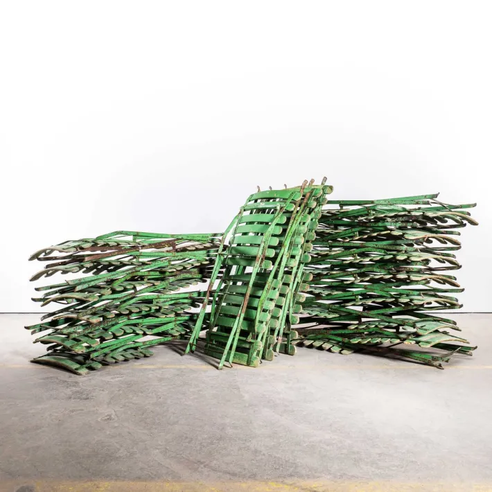 Pamono French Slatted Green Outdoor Folding Chairs, 1950s, Set of 6 Clearance