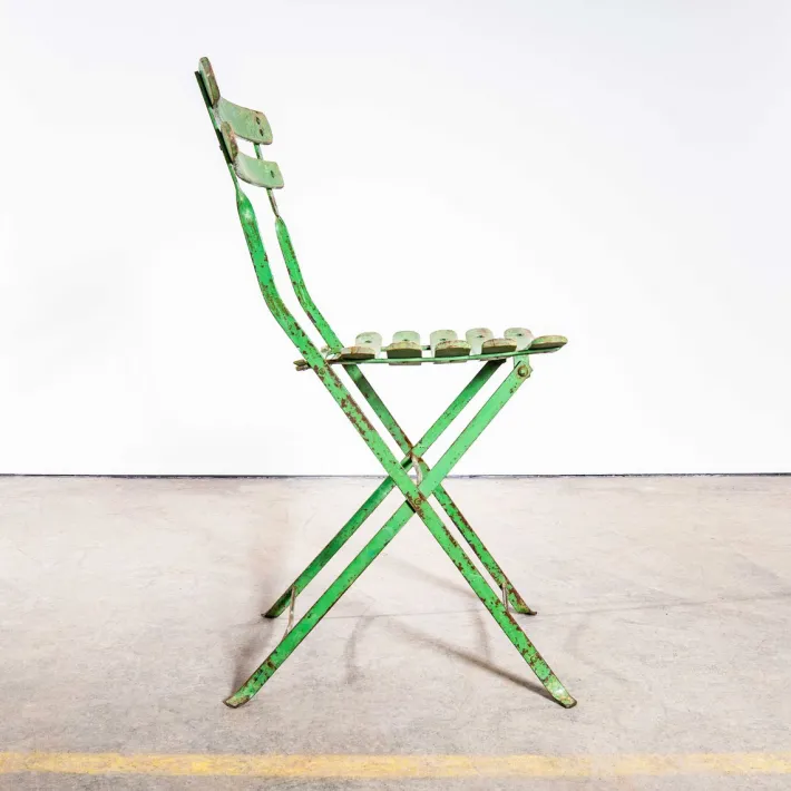 Pamono French Slatted Green Outdoor Folding Chairs, 1950s, Set of 6 Clearance