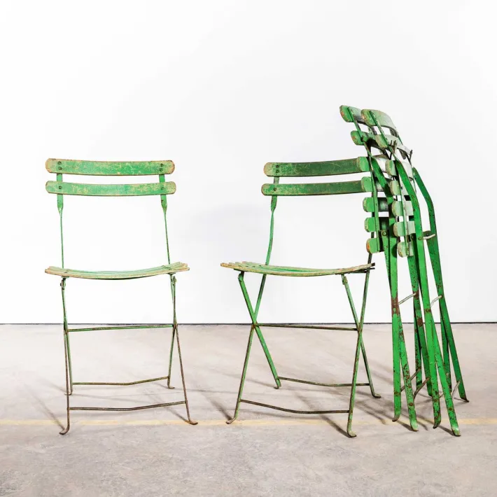 Pamono French Slatted Green Outdoor Folding Chairs, 1950s, Set of 6 Clearance