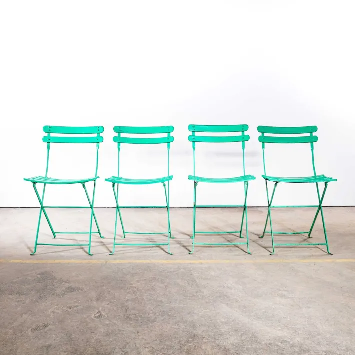 Pamono French Slatted Pea Green Outdoor Folding Chairs, 1950s, Set of 6 Discount