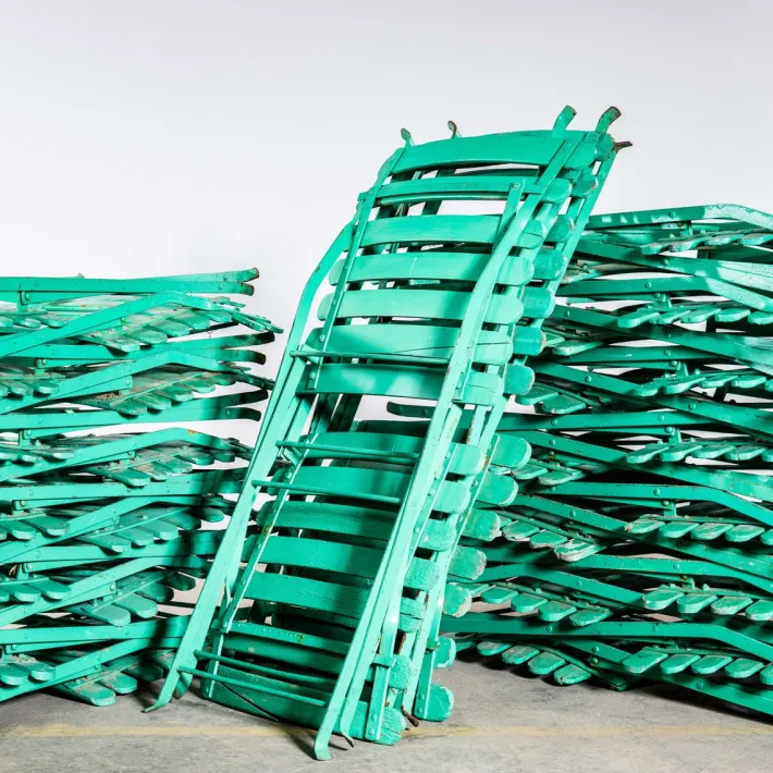 Pamono French Slatted Pea Green Outdoor Folding Chairs, 1950s, Set of 6 Discount