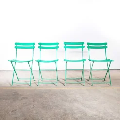 Pamono French Slatted Pea Green Outdoor Folding Chairs, 1950s, Set of 4 New