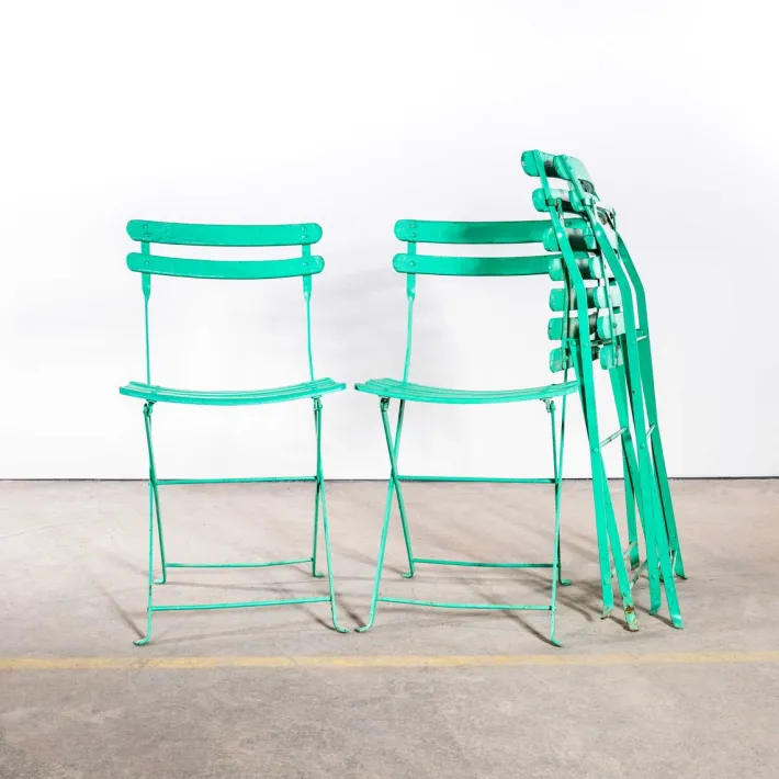 Pamono French Slatted Pea Green Outdoor Folding Chairs, 1950s, Set of 4 New