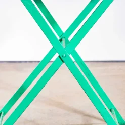 Pamono French Slatted Pea Green Outdoor Folding Chairs, 1950s, Set of 4 New