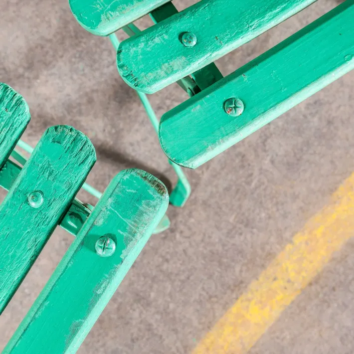 Pamono French Slatted Pea Green Outdoor Folding Chair, 1950s Sale
