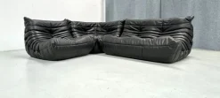 Pamono French Togo Living Room Set in Black Leather by Michel Ducaroy for Ligne Roset., Set of 3