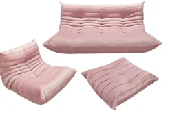 Pamono French Velvet Living Room Set by Michel Ducaroy for Ligne Roset, 1970s, Set of 3 Sale