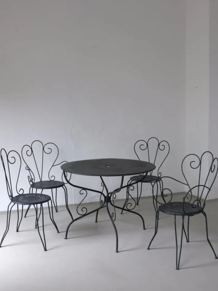 Pamono French Wrought Iron Garden Dining Set, 1950s, Set of 5 Outlet