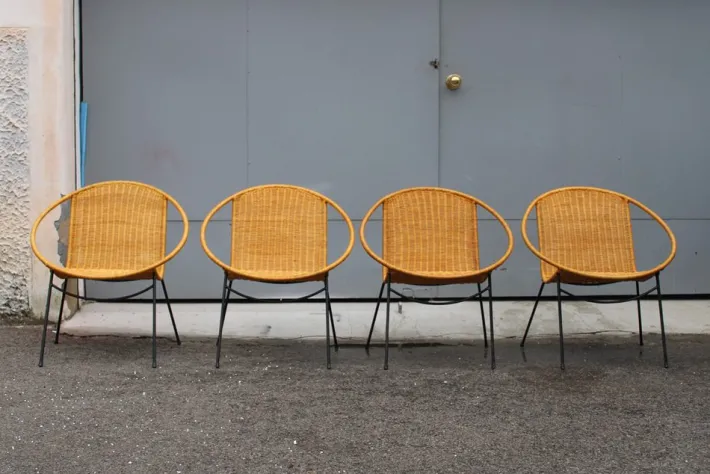 Pamono Garden Armchairs in Midollin & Metal Campo & Graffi Design attributed to Campo E Graffi, 1960s, Set of 4 New