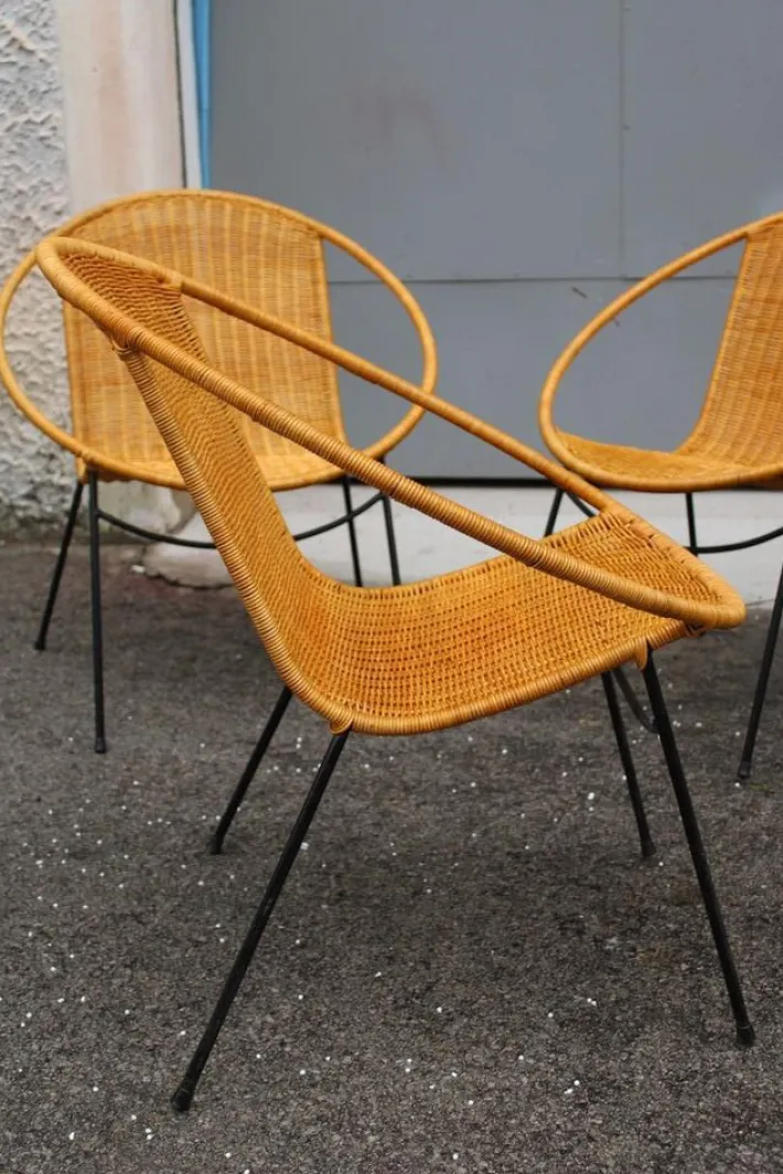 Pamono Garden Armchairs in Midollin & Metal Campo & Graffi Design attributed to Campo E Graffi, 1960s, Set of 4 New