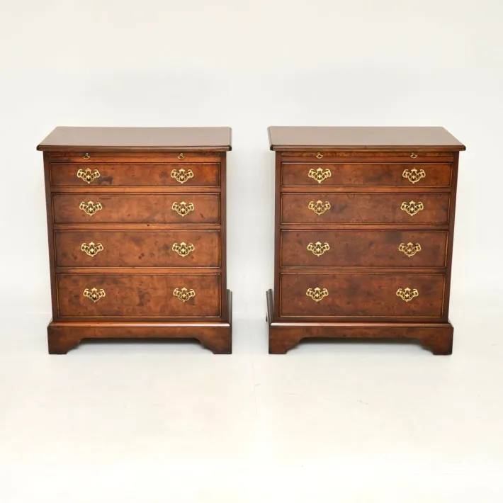 Pamono Georgian Style Burr Walnut Side Chests, 1950, Set of 2 New