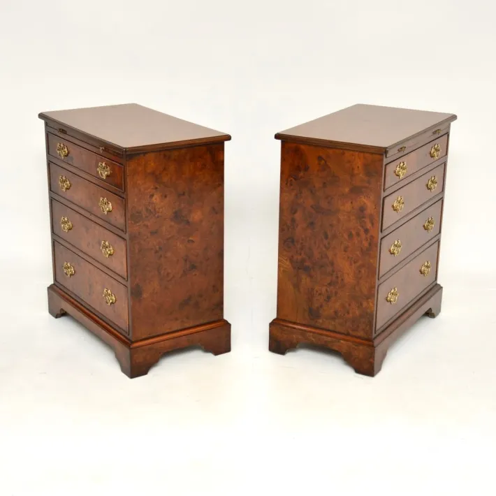 Pamono Georgian Style Burr Walnut Side Chests, 1950, Set of 2 New