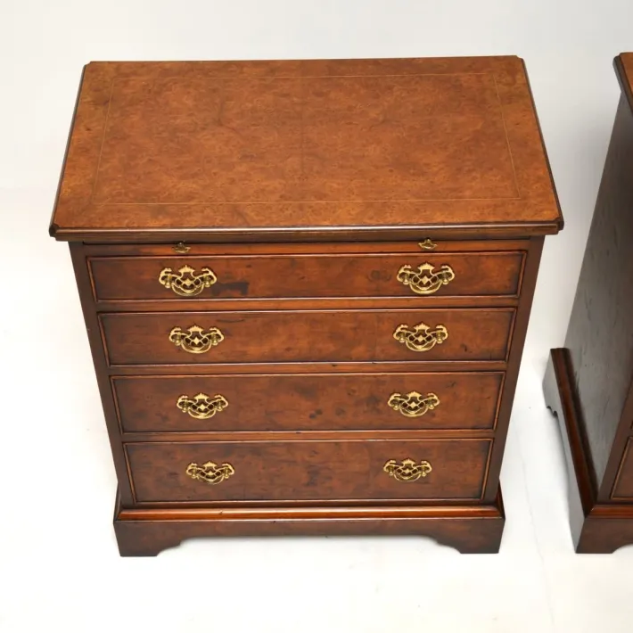 Pamono Georgian Style Burr Walnut Side Chests, 1950, Set of 2 New