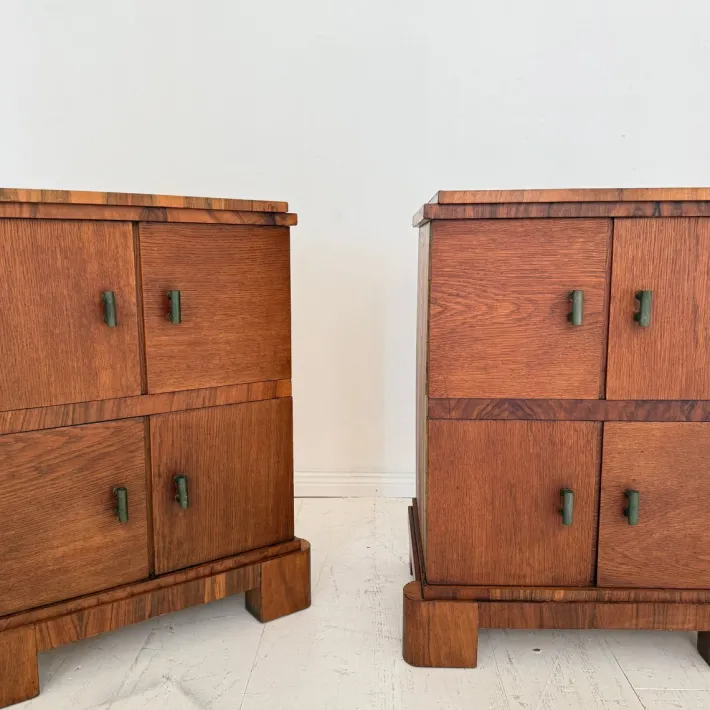 Pamono German Art Deco Night Cabinets in Walnut and Oak with Storage, 1920s, Set of 2 Discount
