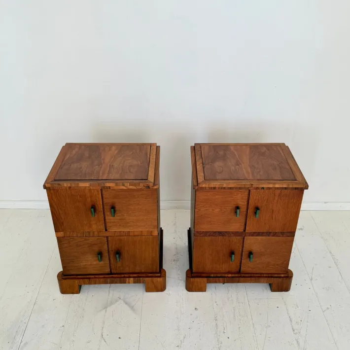 Pamono German Art Deco Night Cabinets in Walnut and Oak with Storage, 1920s, Set of 2 Discount